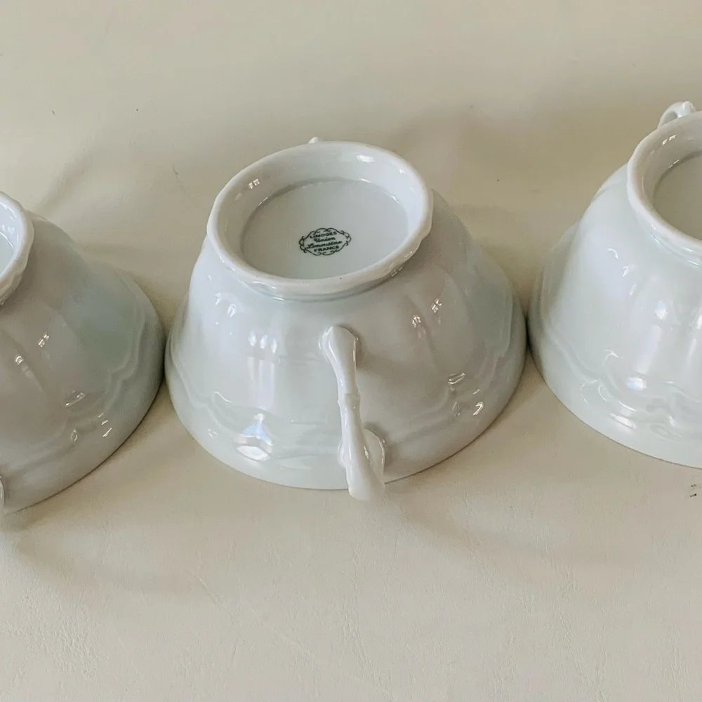 Vintage Limoges Union Limousine France White Cream Soup Cups 3